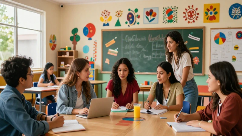 Aula mexicana vibrante con colaboración diversa