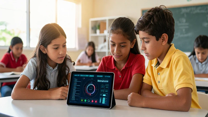 Niños mexicanos evalúan digitalmente en un aula moderna