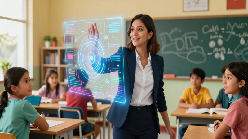 Educador interactúa con IA y estudiantes