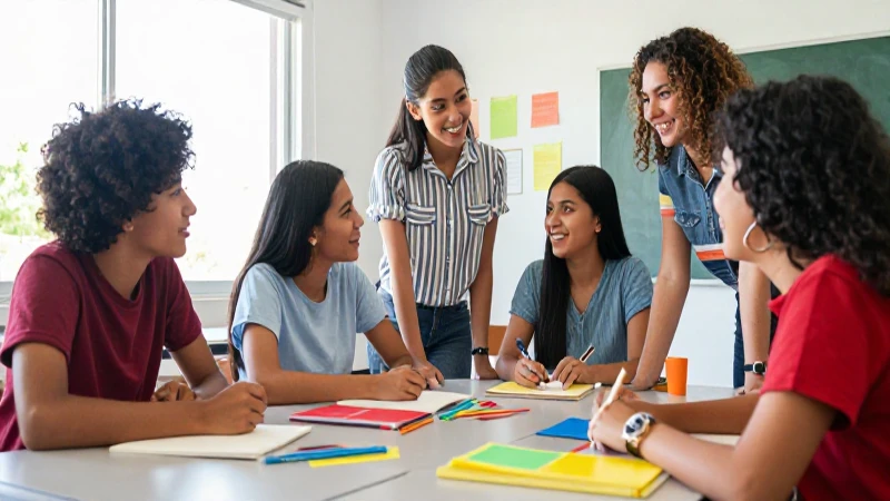 Mejora la educación en México con la 'Nueva Escuela Mexicana' 4 Estudiantes mexicanos colaborando en un aula luminosa y vibrante