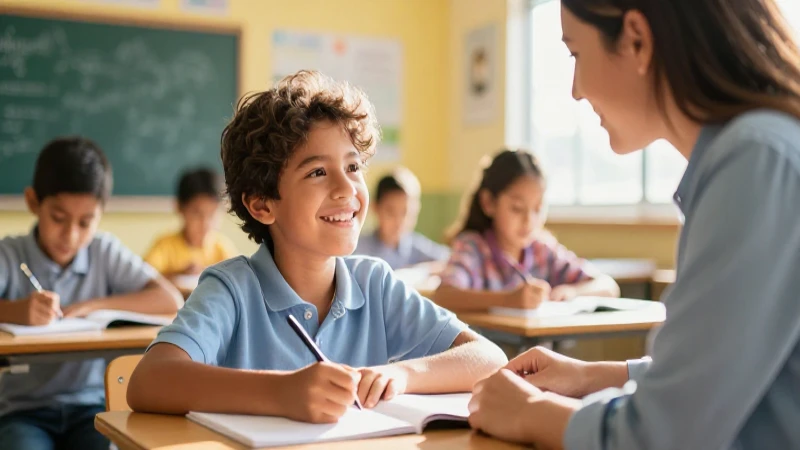 Estrategias efectivas para mejorar el aprendizaje en escuelas de tiempo completo y potenciar el desarrollo educativo 4 Estudiante sonríe junto a su maestra en aula