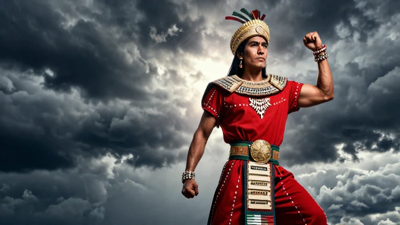 Guerrero mexicano fuerte contra el cielo tormentoso