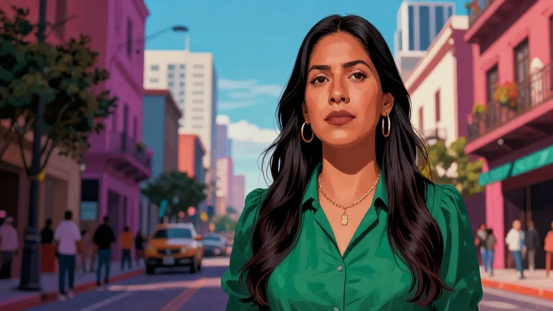 Defensora mexicana en vibrante urbanismo dramático