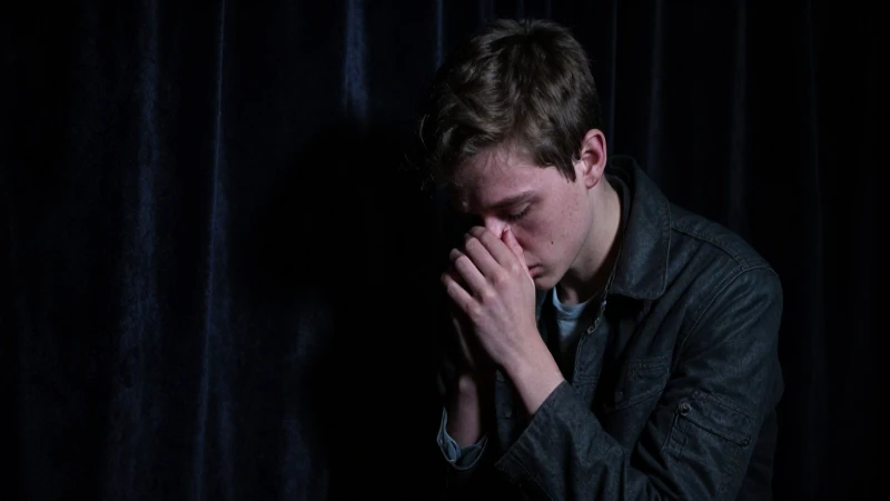 Joven actor llorando en sombras dramáticas