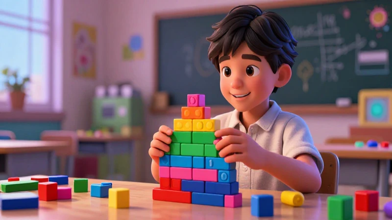 Niño aprende a contar con decenas