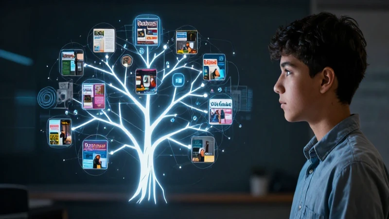 Estudiante mexicano, árbol digital de decisiones brillante