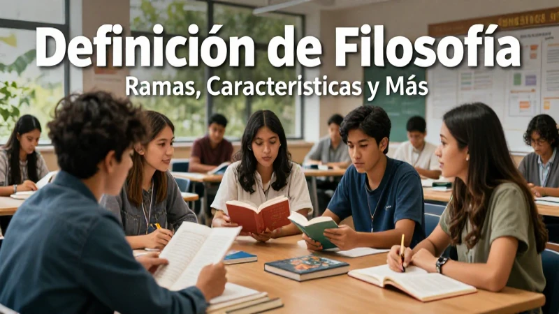 Definición de Filosofía: Ramas, Características y Más 4 Estudiantes mexicanos debaten conceptos en un aula moderna