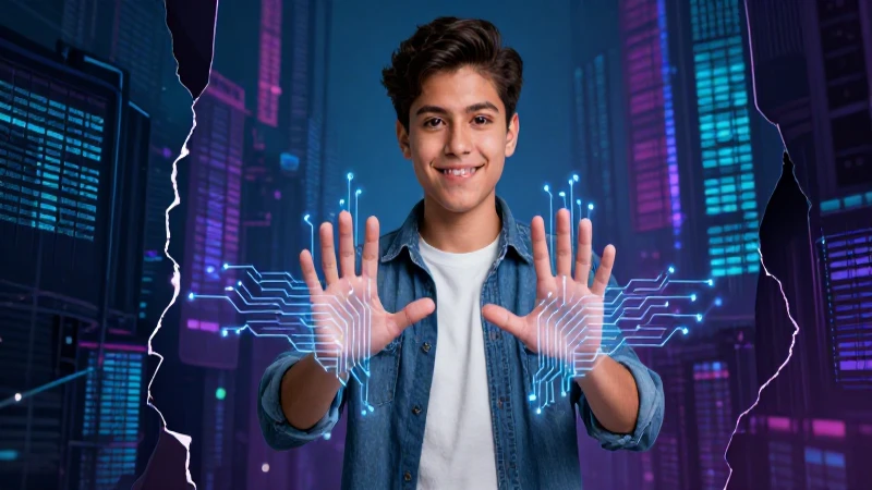 Estudiante mexicano con tecnología holográfica avanzada