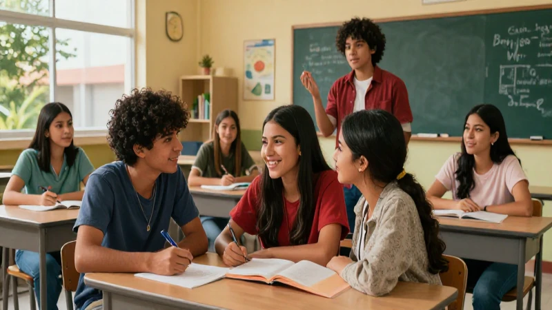 Estudiantes mexicanos vibrantes en aula moderna y dinámica