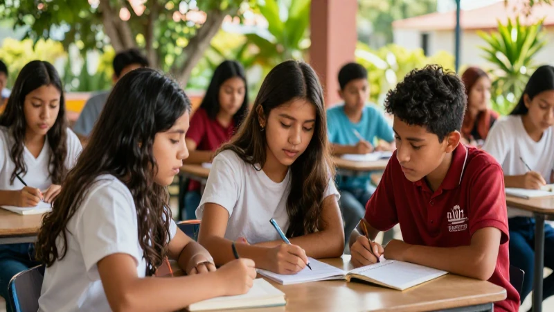 Estudiantes mexicanos colaboran en un entorno de aprendizaje vibrante