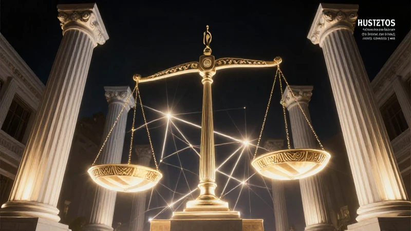 Pilares de justicia y ley interconectados con luz