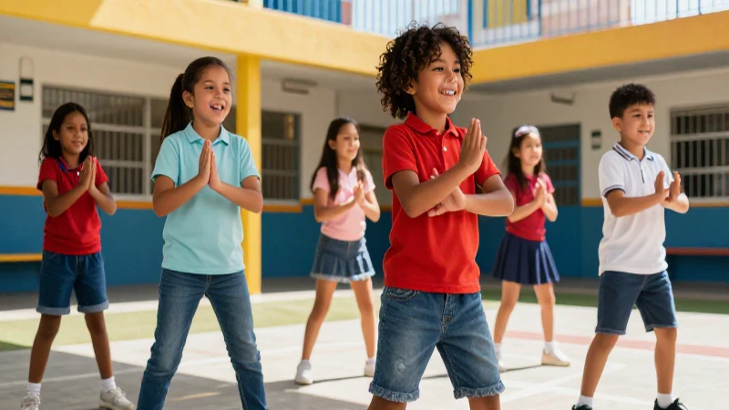 Definiciones de educación física: conceptos y corrientes 4 Niños felices ejercitan en una escuela mexicana moderna