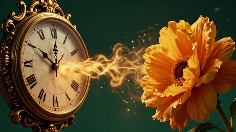 Reloj transformándose en flor dorada