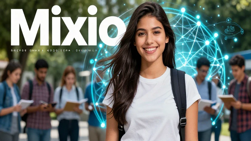 Estudiante mexicana sonriente con fondo tecnológico