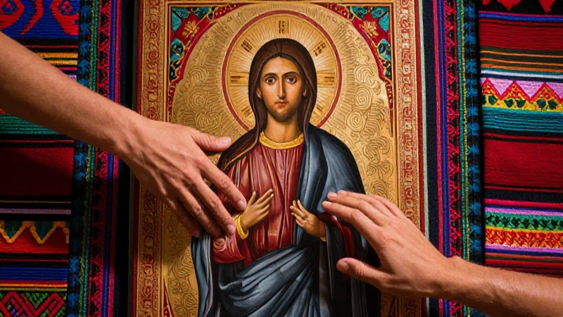 Iconografía religiosa mexicana vibrante y detallada