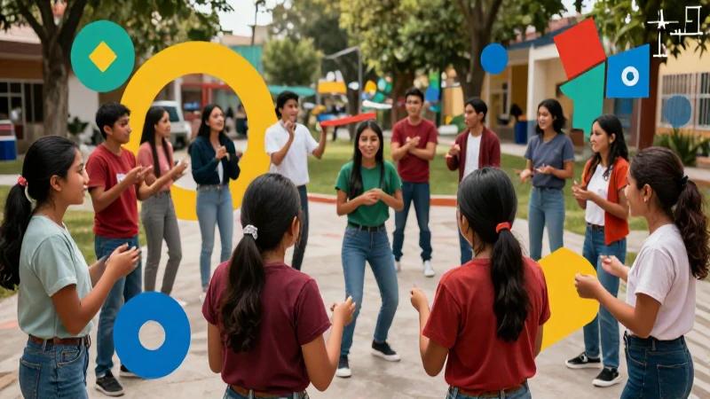 Escena educativa mexicana vibrante y moderna