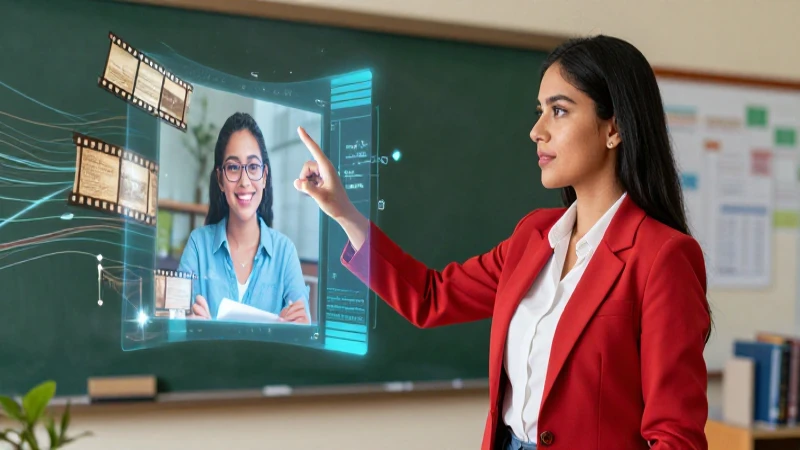 Maestra mexicana interactúa con holograma educativo digital