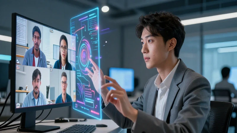 Profesional digital en entorno holográfico moderno