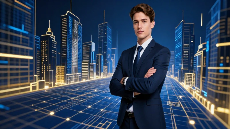 Joven profesional con elegancia en ciudad moderna
