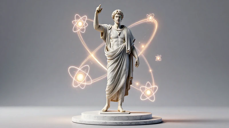Filósofo clásico con átomos luminosos