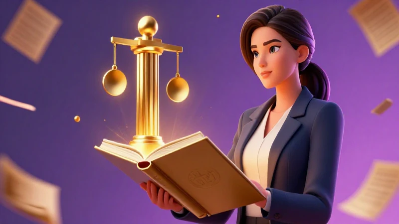Educadora en traje sosteniendo un libro dorado