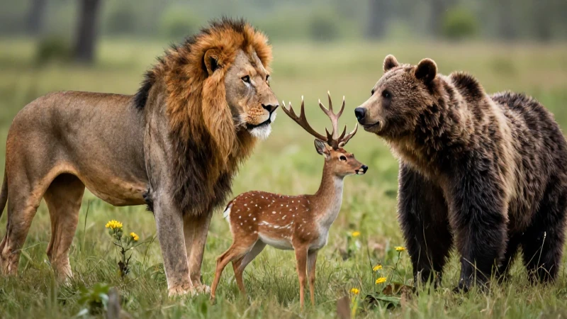 Animales salvajes interactúan en portada profesional