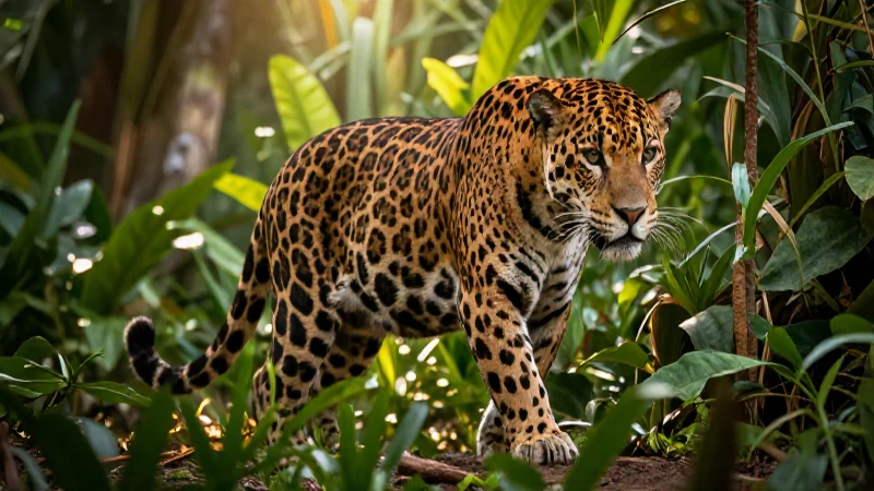 Jaguar majestuoso en selva con iluminación dramática