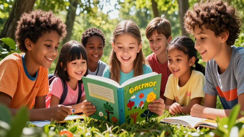 Derecho y Deber: 40 Ejemplos Clave para Conocerlos 10 Ilustración vibrante de niños aprendiendo con naturaleza