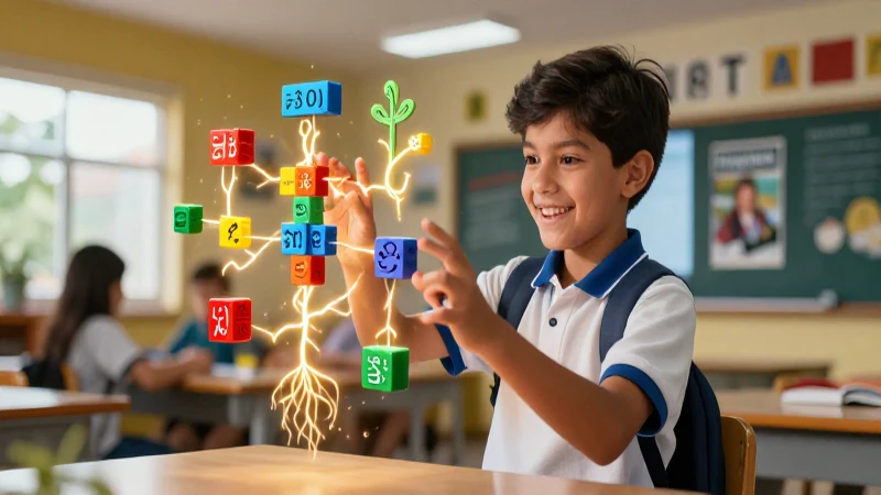 Derivado: 100 Ejemplos de Palabras Derivadas Esenciales 8 Joven inteligente interactúa con símbolos lingüísticos