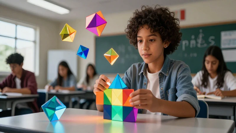 Desafíos matemáticos para potenciar tus habilidades 3 Estudiante resuelve puzzle geométrico en un entorno mexicano moderno