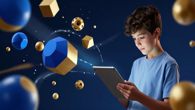 Estudiante estudia con tablet en diseño dinámico