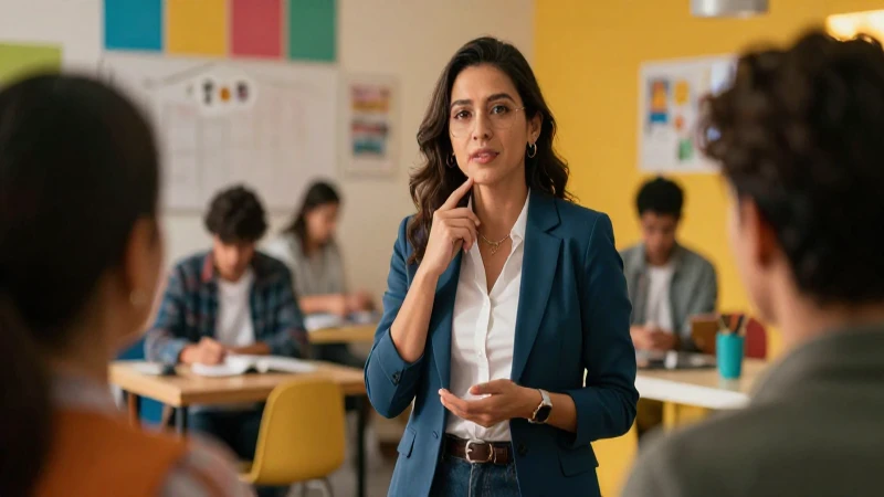 Educador dinámico en entorno moderno premium