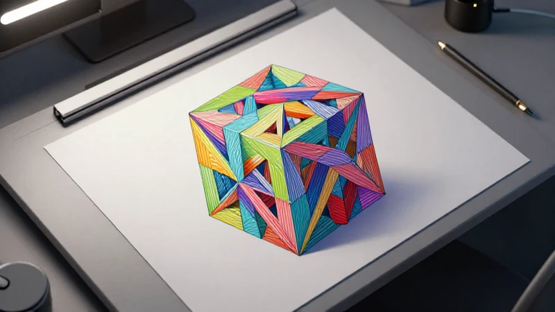 Cubierta de cubo con líneas geométricas en una mesa
