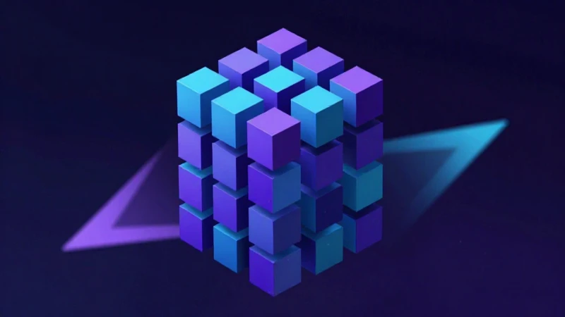 Cubo geométrico abstracto con luz y colores vibrantes