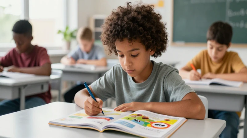 Estudiante diversa estudia en clase moderna y vibrante