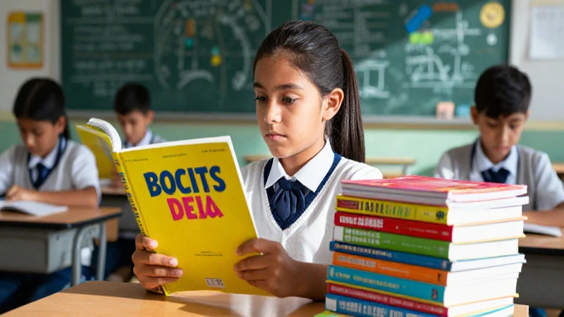 Niño mexicano con libros en clase, estilo premium y detallado
