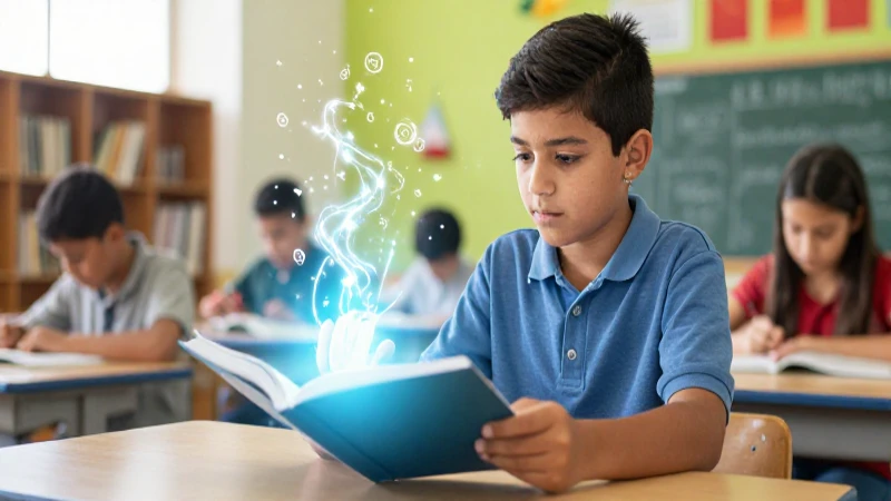 Estudiante aprende con libro digital futurista
