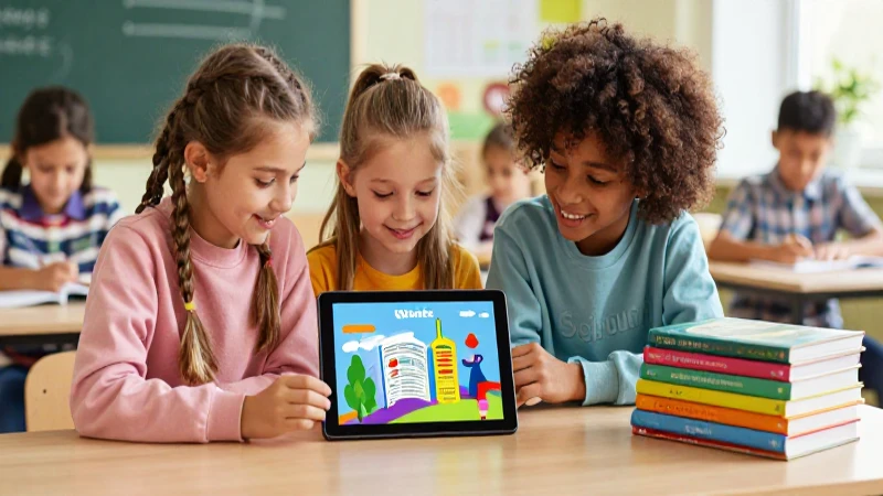 Clase moderna con niños aprendiendo digitalmente