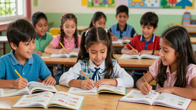 Educación moderna y alegre con estudiantes felices