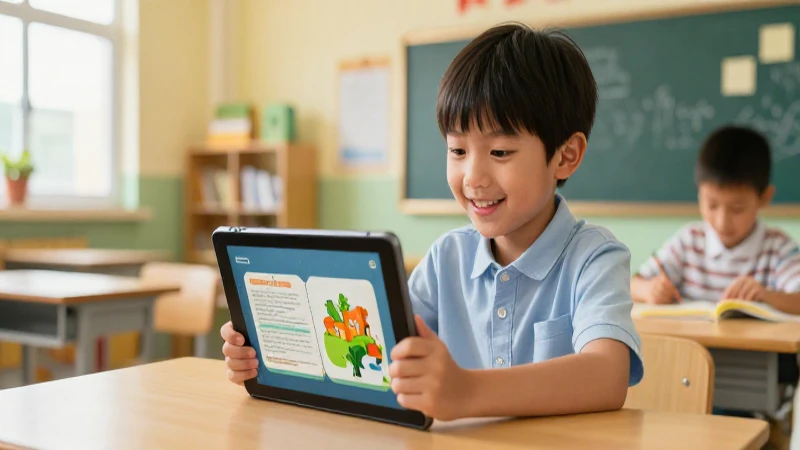 Descarga gratis libros de texto para segundo grado de primaria 5 Estudiante sonriente aprende digitalmente en clase moderna