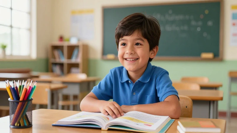Alumno mexicano alegre en aula moderna
