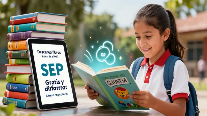 Estudiante mexicano sonriente lee libros de primaria