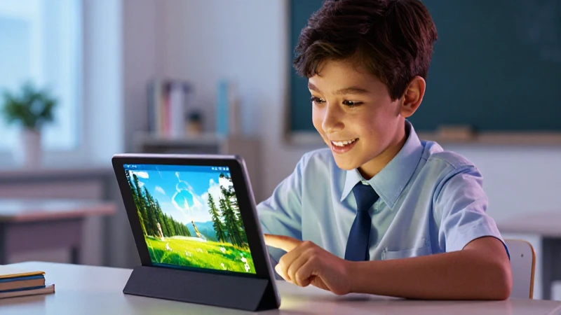 Estudiante escolar moderno usa tecnología educativa