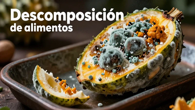 Alimentos en descomposición ilustrados con detalle