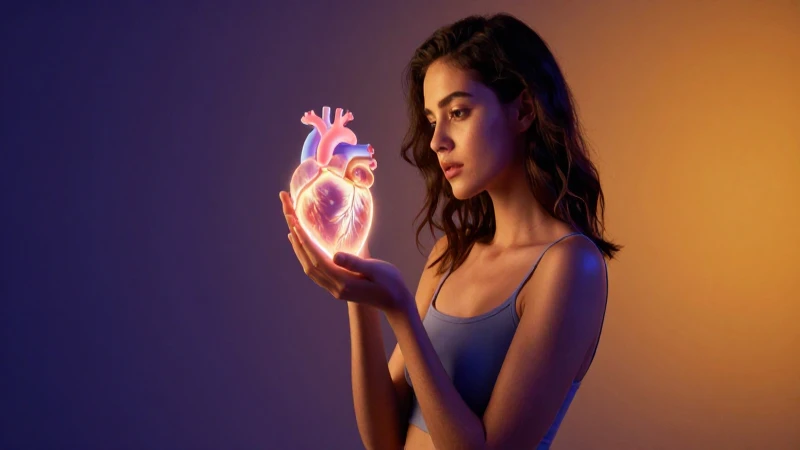 Joven con corazón brillante en fondo vibrante