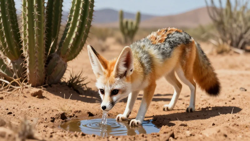 Zorro en el desierto encuentra agua