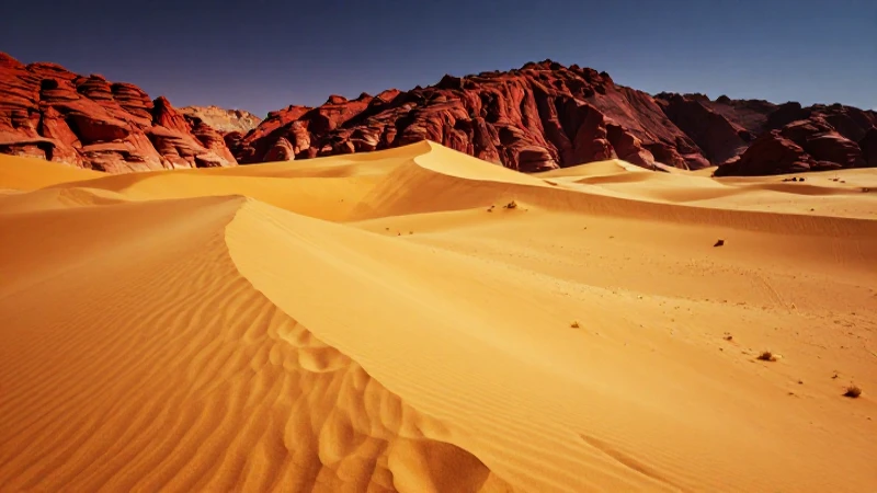 Desierto: concepto, características y ejemplos destacados 3 Desierto de dunas doradas y rocas rojas dramáticas