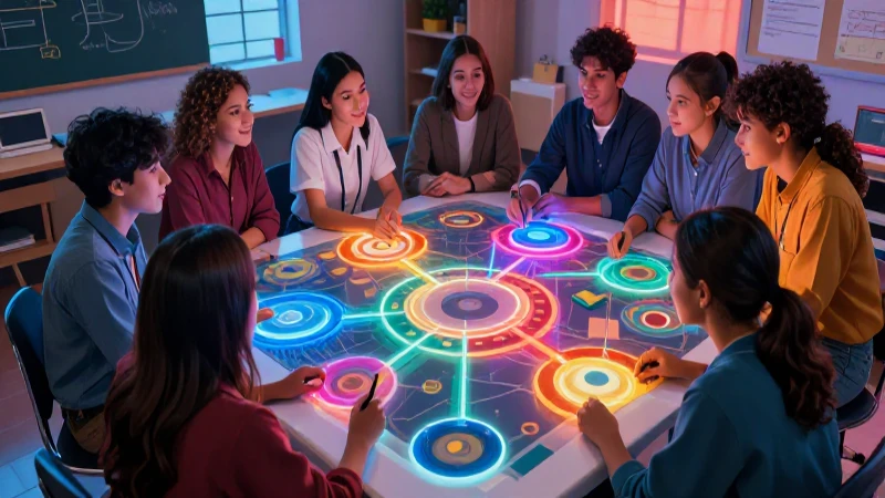Estudiantes diversos colaboran en un diseño brillante