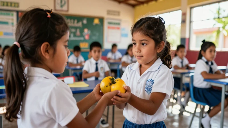 Cuáles son las causas y síntomas de la desnutrición 5 Niño hambriento recibe fruto en un ambiente vibrante