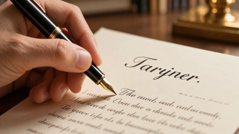 Mano escribiendo carta elegante con pluma clásica
